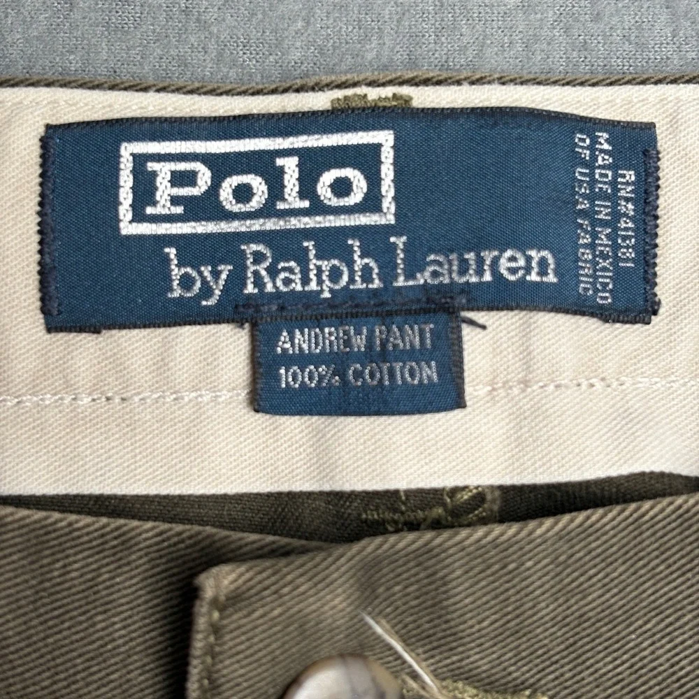 Polo Ralph Lauren Andrew Pant Mens 40x30 Brown Cotton Pleated Chino Trousers